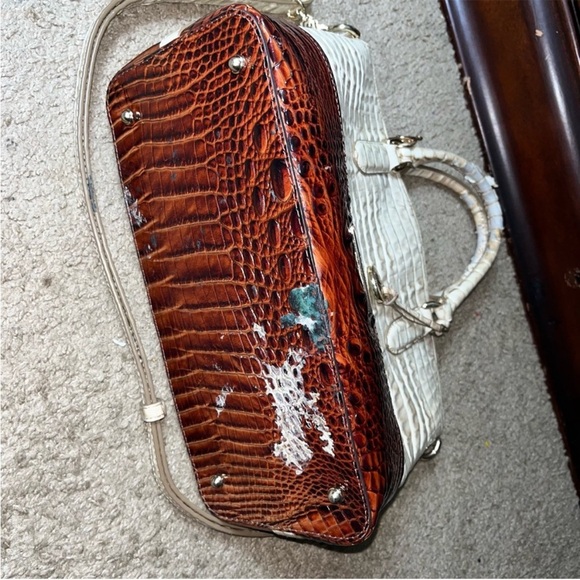 Brahmin Beige and MahoganyDuxberry  Croc-Embossed Satchel - Picture 2 of 8